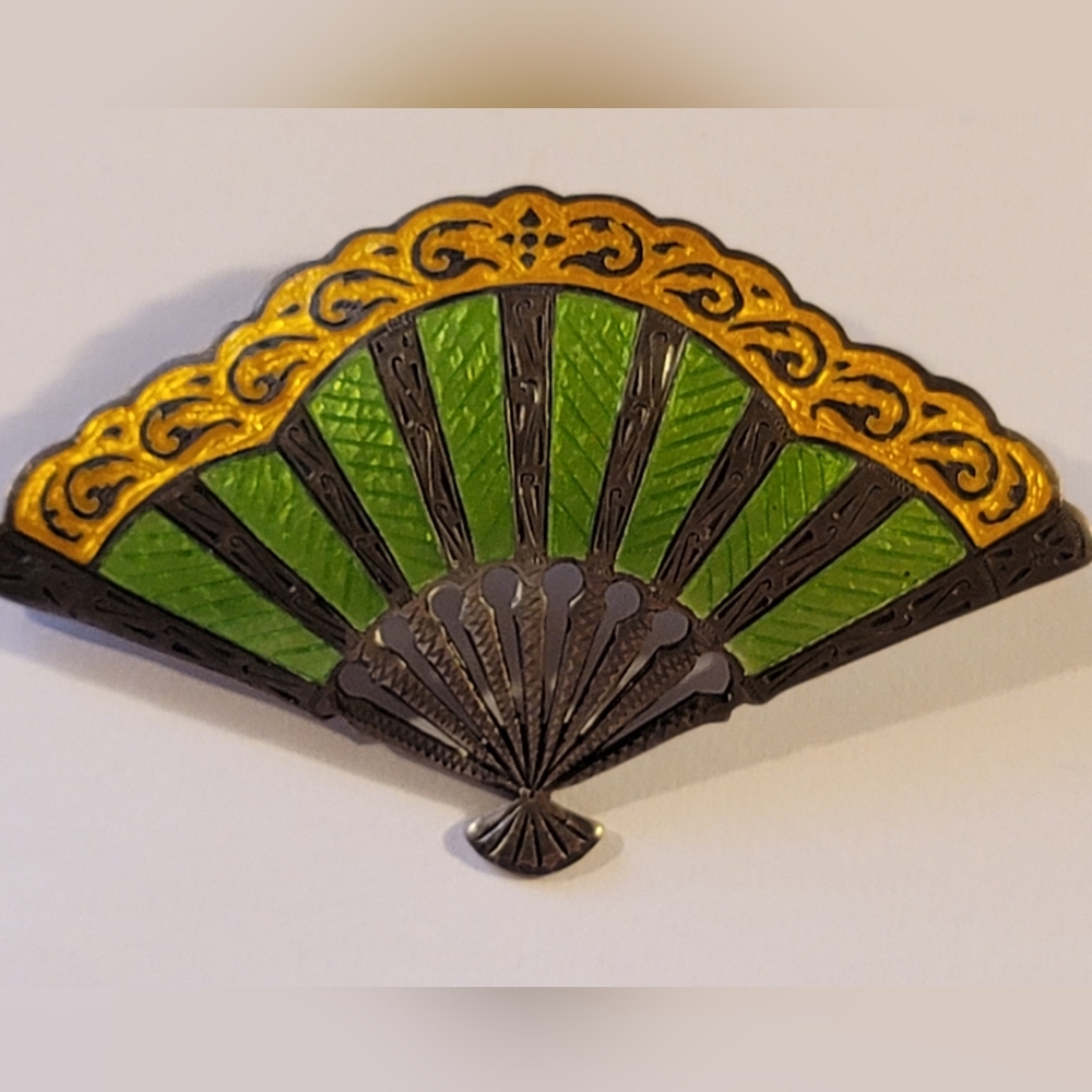 Vintage Art Deco Sterling Silver Made In Siam Fan Brooch